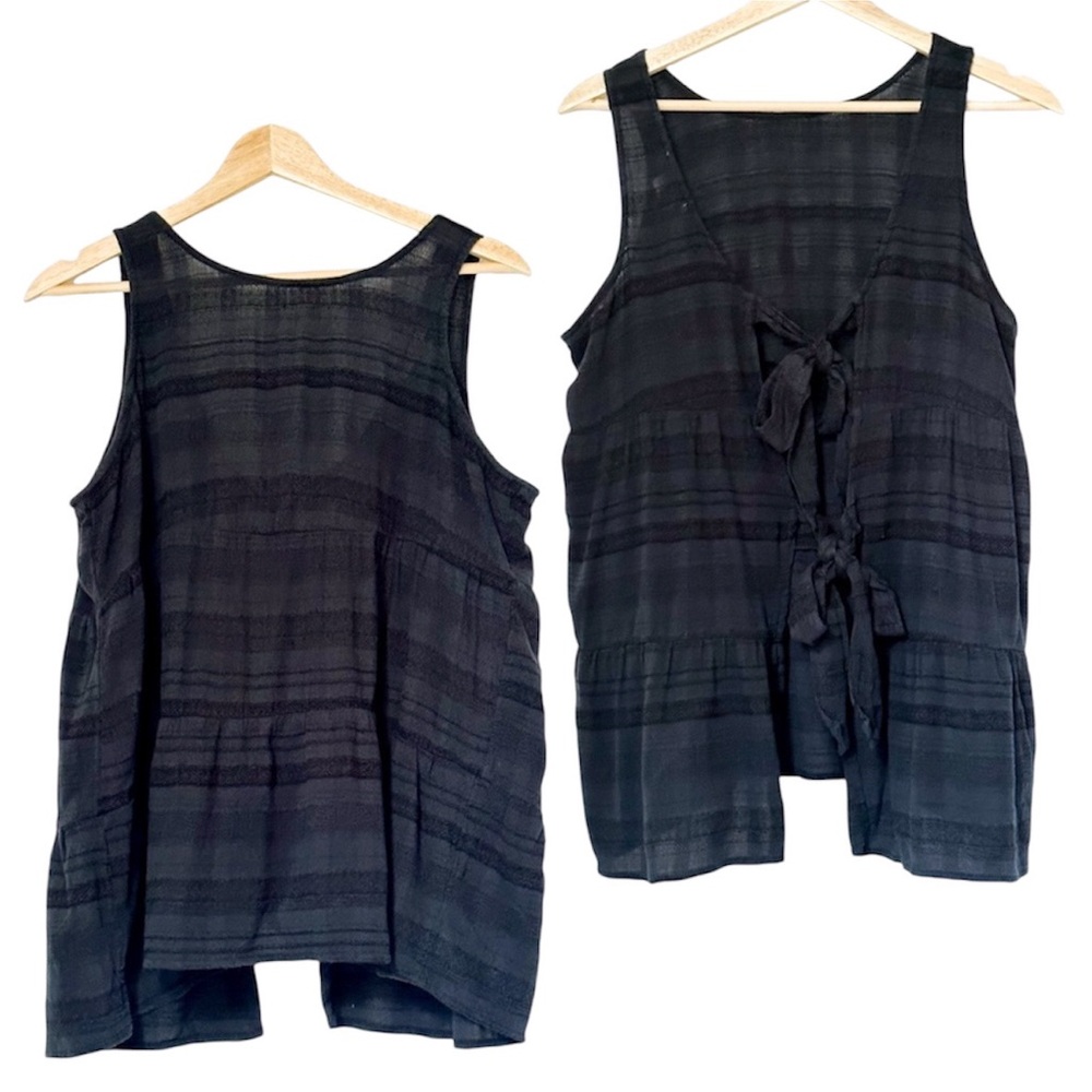 American Eagle Oversized Black Bow Tie Back Tank Top Blouse Shirt Striped — XS